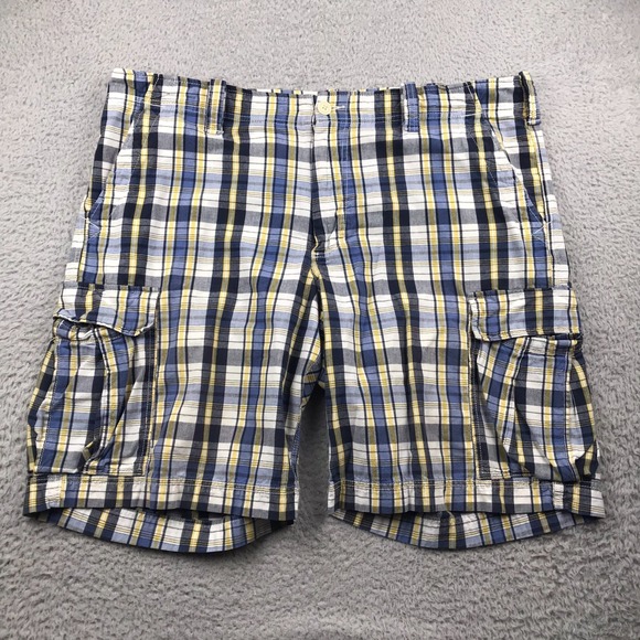 Polo Ralph Lauren Other - Polo Jeans Co Ralph Lauren Cargo Shorts Mens 42 Blue/Yellow Plaid Cotton 10" Vtg